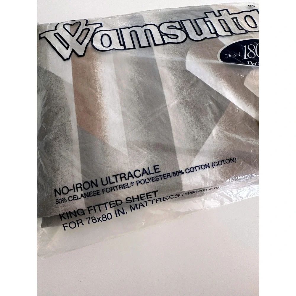 Wamsutta Ultracale King Fitted Sheet MCM Deco Geometric Vintage 180 TC Percale